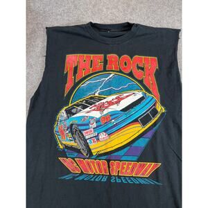 Vintage 90s NC Motor Speedway The Rock NASCAR Shirt Men Black Muscle Tank Top XL